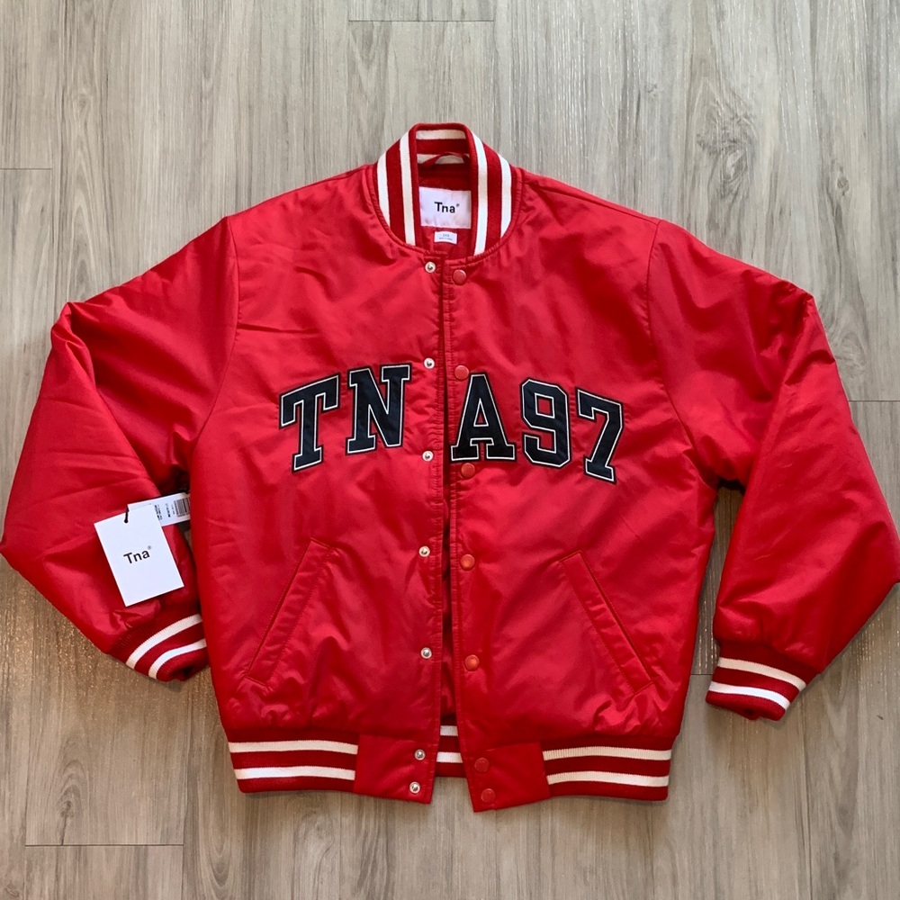 Aritzia Red White Stadium Baseball Letterman Jacket